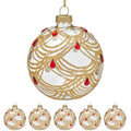 Christabelle Box of 6 Clear Glass Baubles with Gold Swirls and Jewels