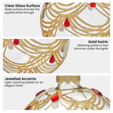 Christabelle Box of 6 Clear Glass Baubles with Gold Swirls and Jewels