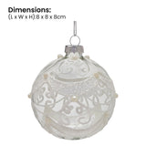 Christabelle Box of 6 Clear Glass Baubles with Glitter Swirls and Pearls