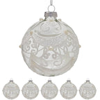 Christabelle Box of 6 Clear Glass Baubles with Glitter Swirls and Pearls