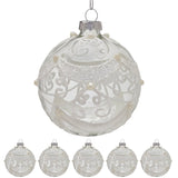 Christabelle Box of 6 Clear Glass Baubles with Glitter Swirls and Pearls