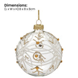 Christabelle Box of 6 Clear Glass Baubles with Glitter Swirls and Gold Pearls