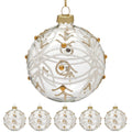 Christabelle Box of 6 Clear Glass Baubles with Sparkle Swirls and Gold Pearls