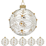 Christabelle Box of 6 Clear Glass Baubles with Glitter Swirls and Gold Pearls