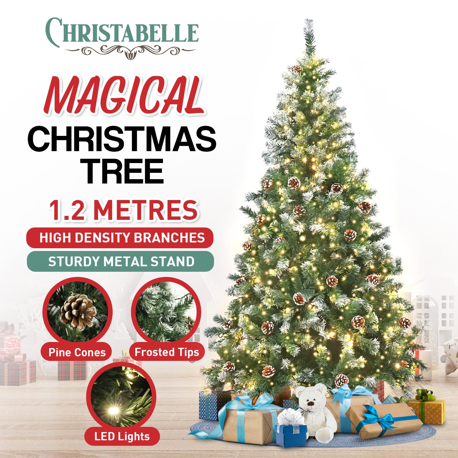 1.2m Christabelle Pre Lit LED Christmas Tree with Pine Cones
