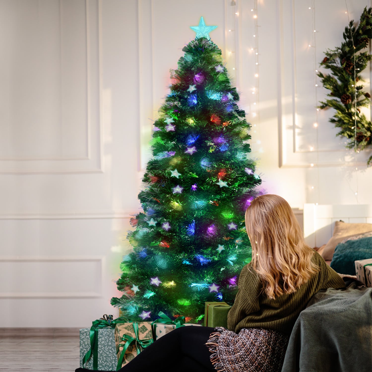 1.5m Christabelle Enchanted Pre Lit Fibre Optic Christmas Tree Stars