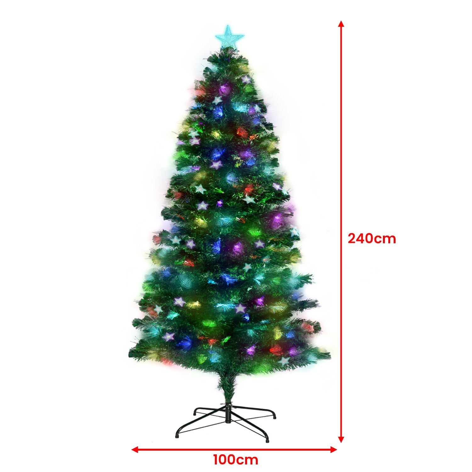 2.4m Christabelle Enchanted Pre Lit Fibre Optic Christmas Tree Stars