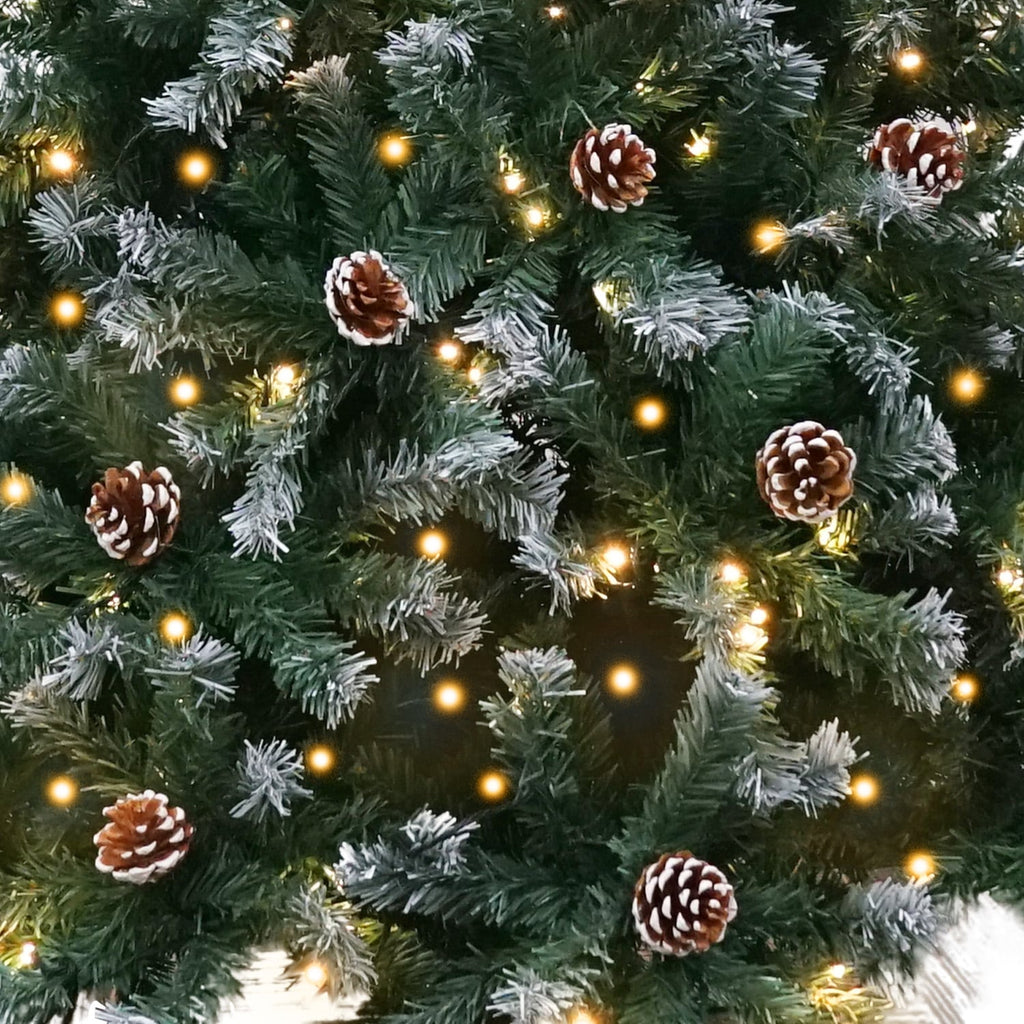 Christabelle 2.7m 9ft Pre-Lit LED Artificial Christmas Tree with Snow Tipped Needles Pine Cones Stand