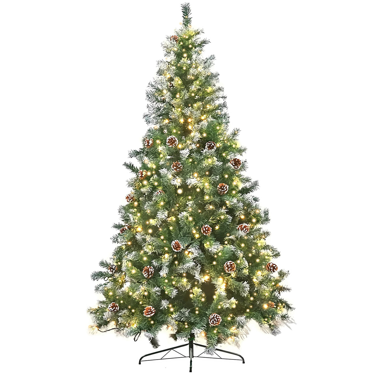Christabelle 2.4m Pre-Lit LED Artificial Christmas Tree with Snow Tipped Needles Pine Cones Stand