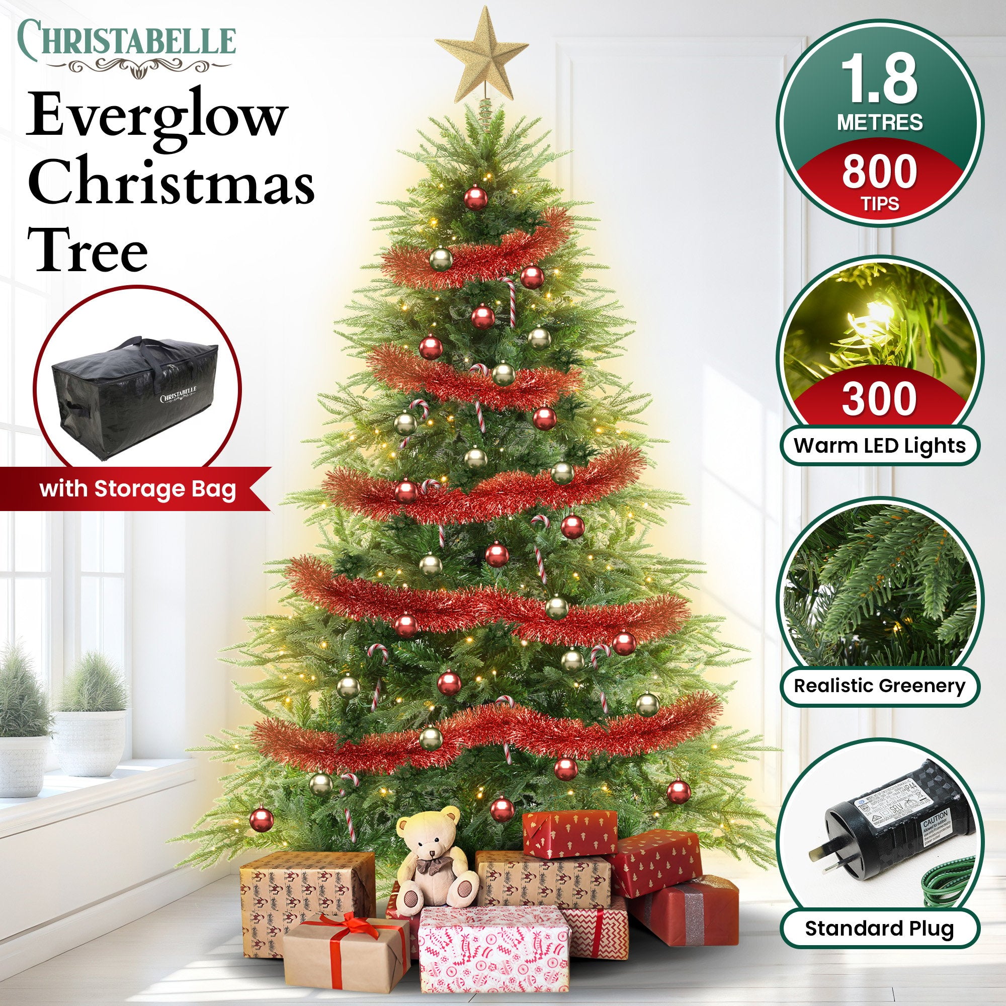 1.8m Christabelle Prelit Everglow Fir Christmas Tree with 300 LED Lights