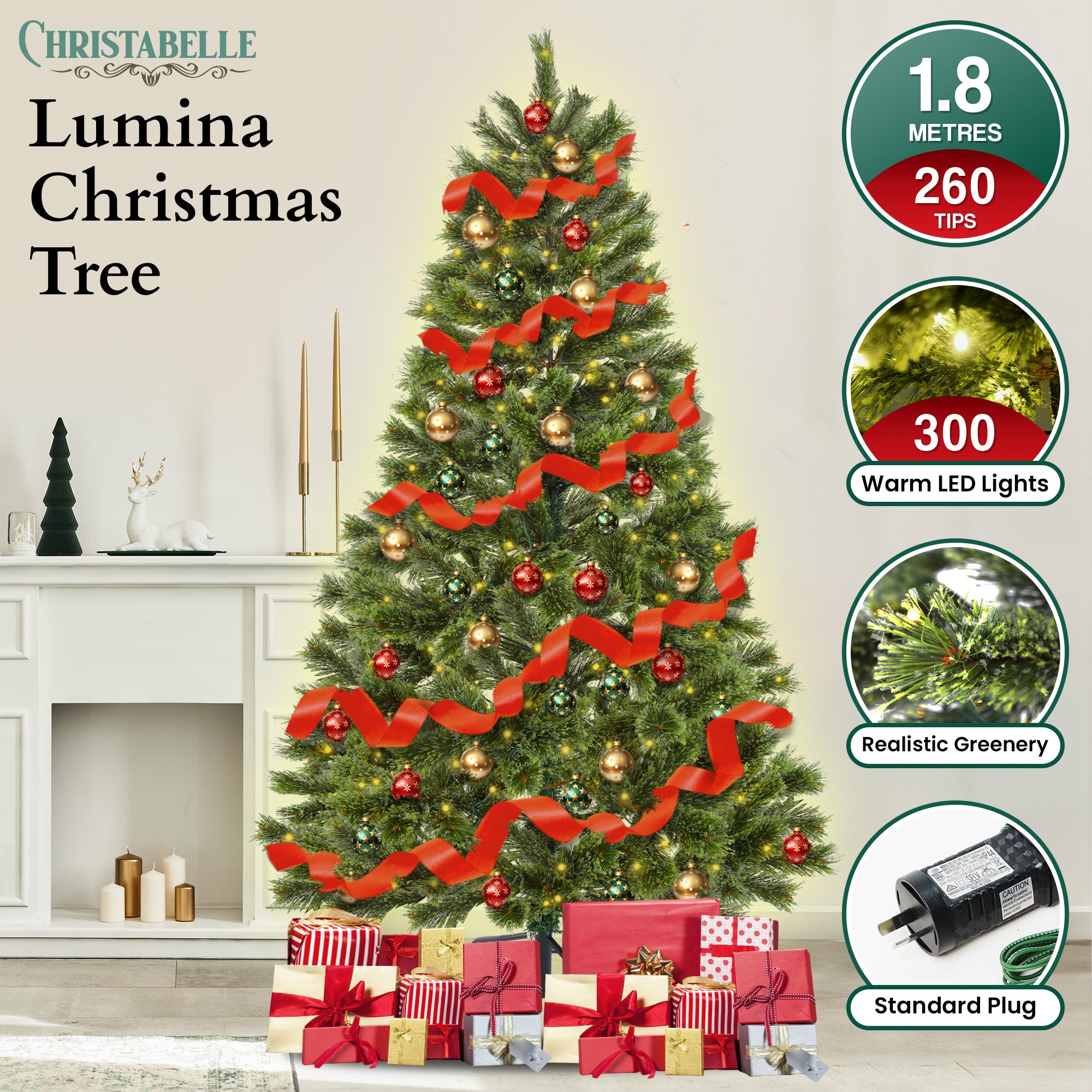 1.8m Christabelle Pre-lit Lumina Pine Christmas Tree with 300 LED Lights