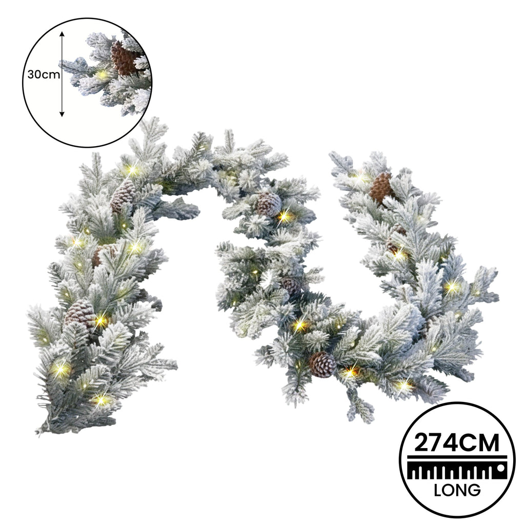 Christabelle 2.7m Christmas Garland Snowy with Lights Dorchester Tree Decoration Ornament