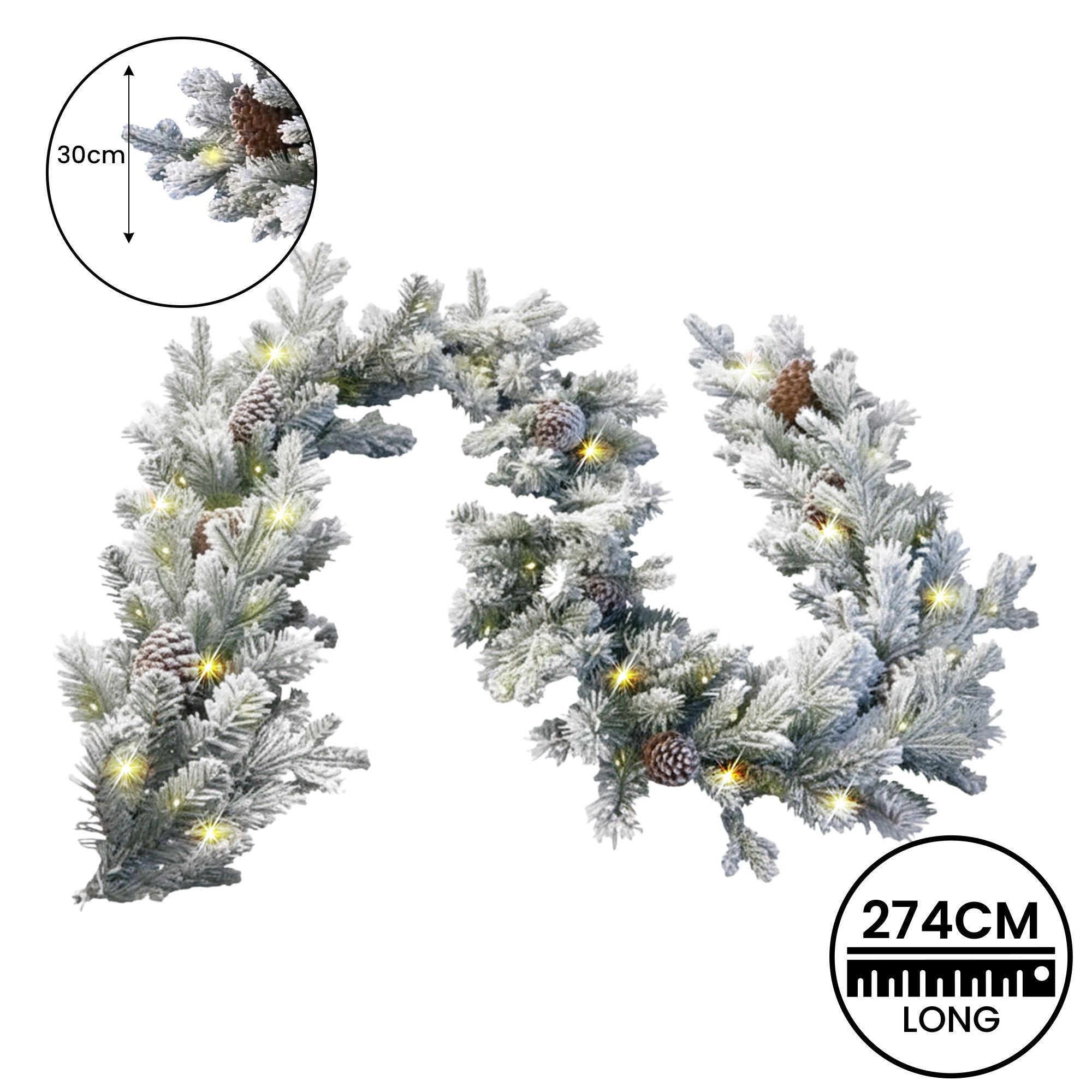 Christabelle 2.7m Christmas Garland Snowy with Lights Dorchester Tree Decoration Ornament
