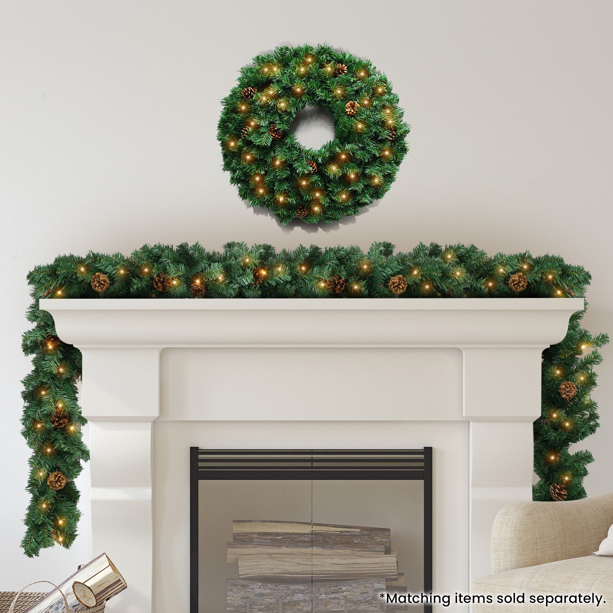 Christabelle 61cm Christmas Wreath  Yuletide Glow with Pine Cones and LED Lights Front Door Decoration