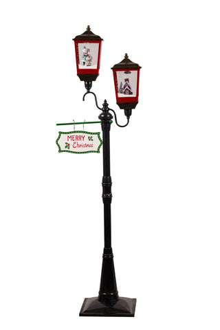 195cm Christmas Lamp Post with Lights Music & Snow- Black