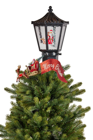 Christmas Tree Topper- Lantern w/ Santa Movement Lights Snow & Music