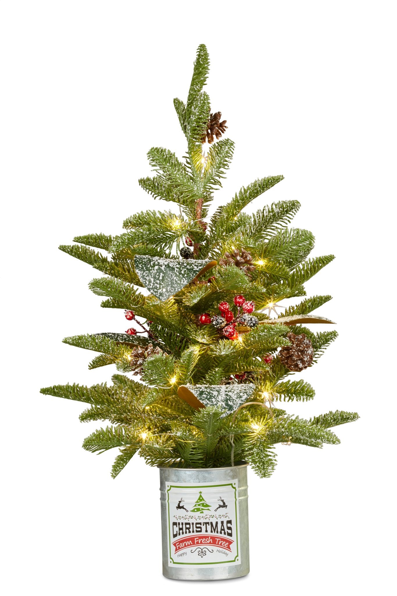 65cm Christmas Tree with Lights in Tin Pot