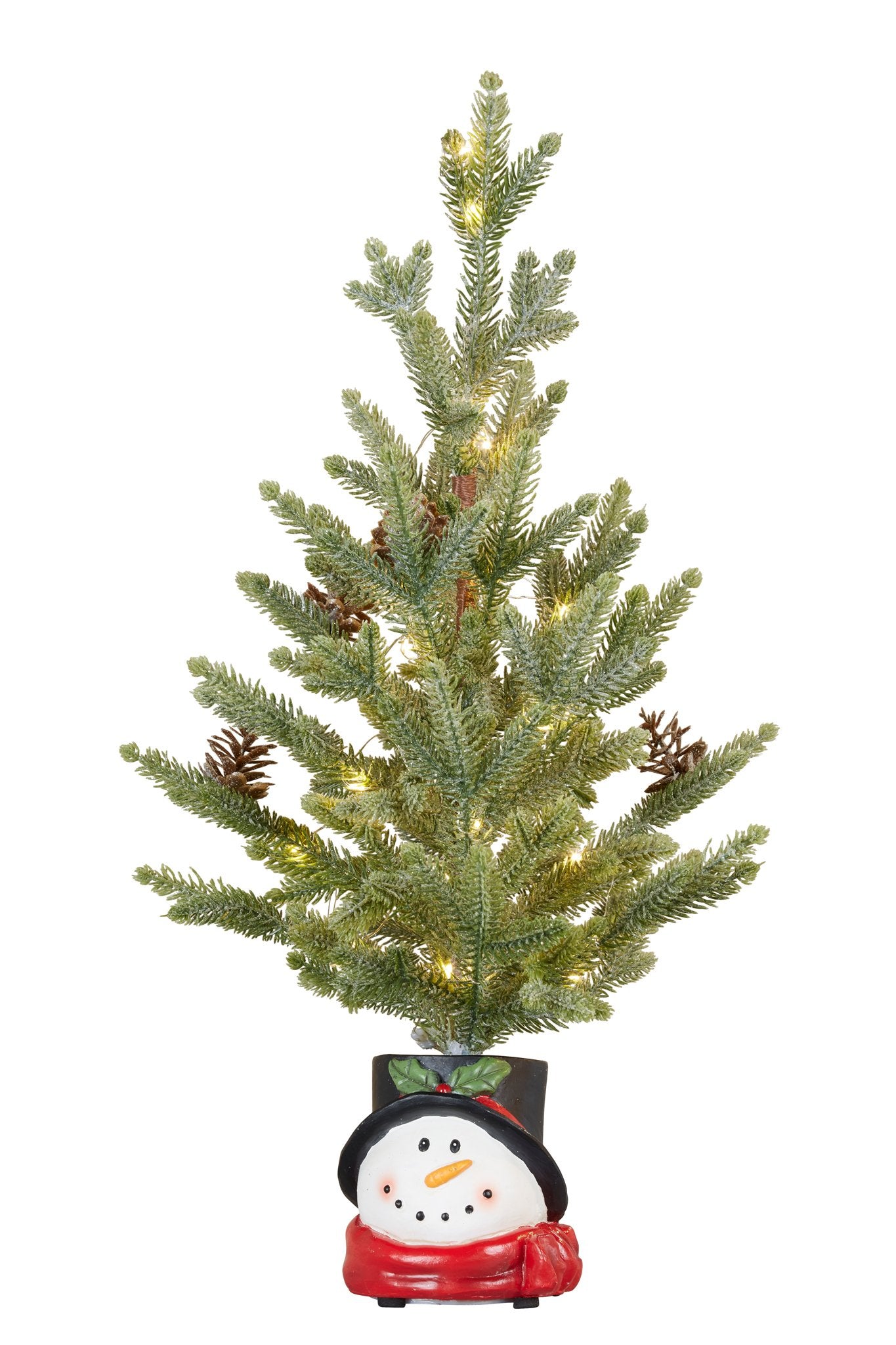 55cm Christmas Tree with Lights in Snowman Pot