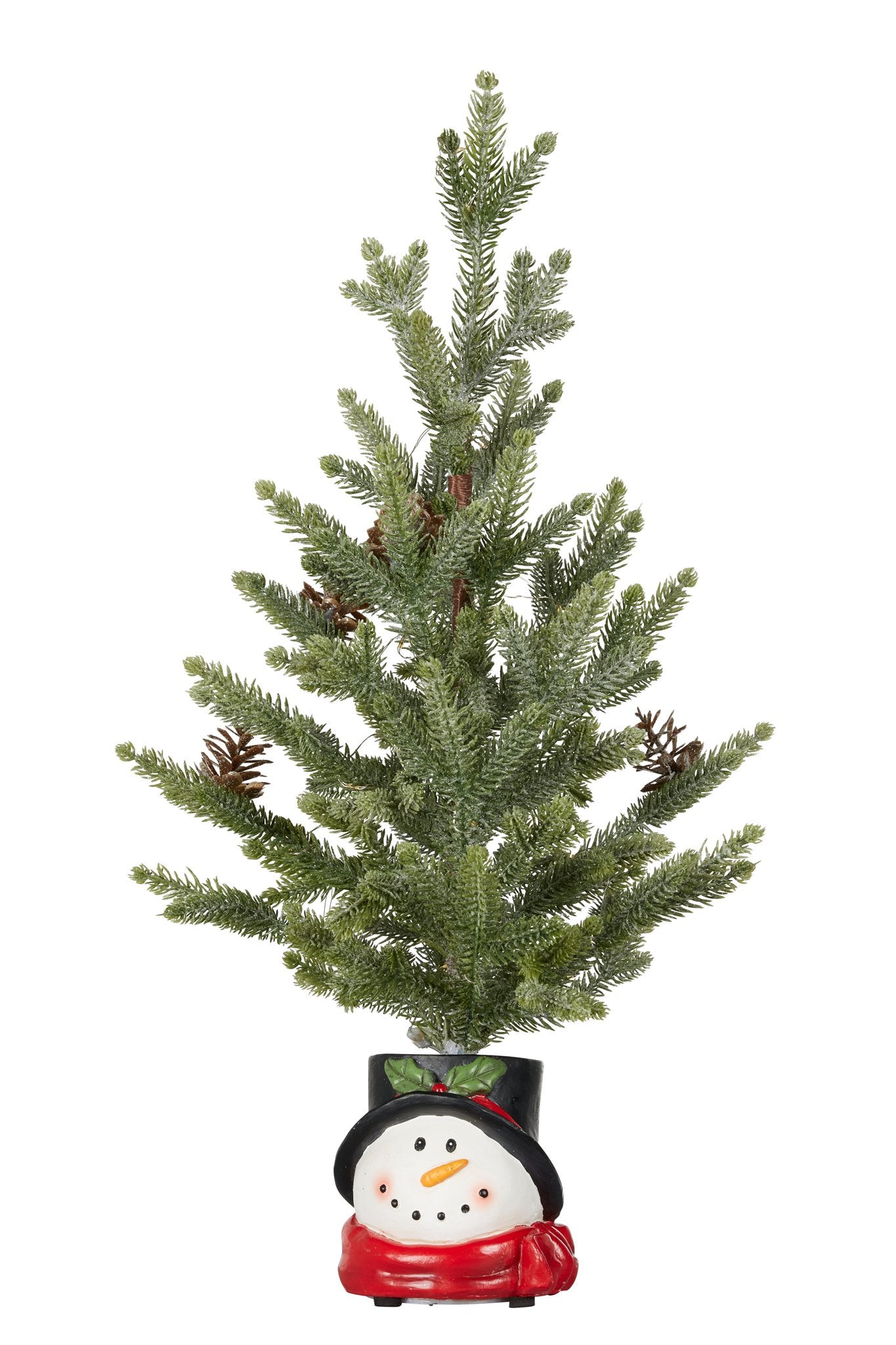 55cm Christmas Tree with Lights in Snowman Pot
