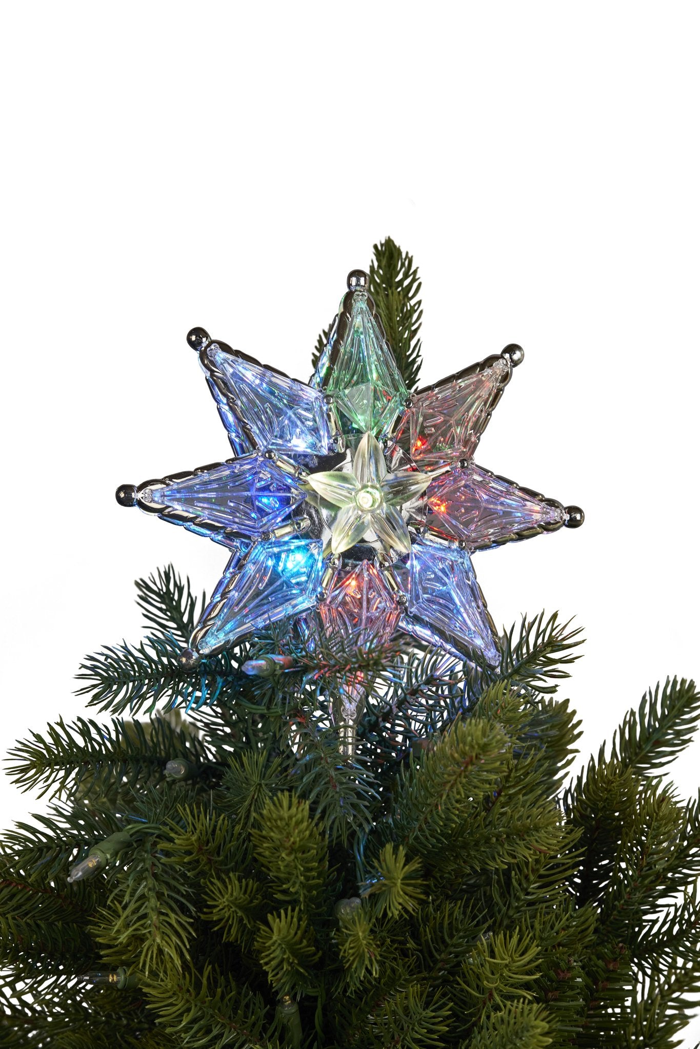Christmas Tree Topper with Colour Lights - Clear Star