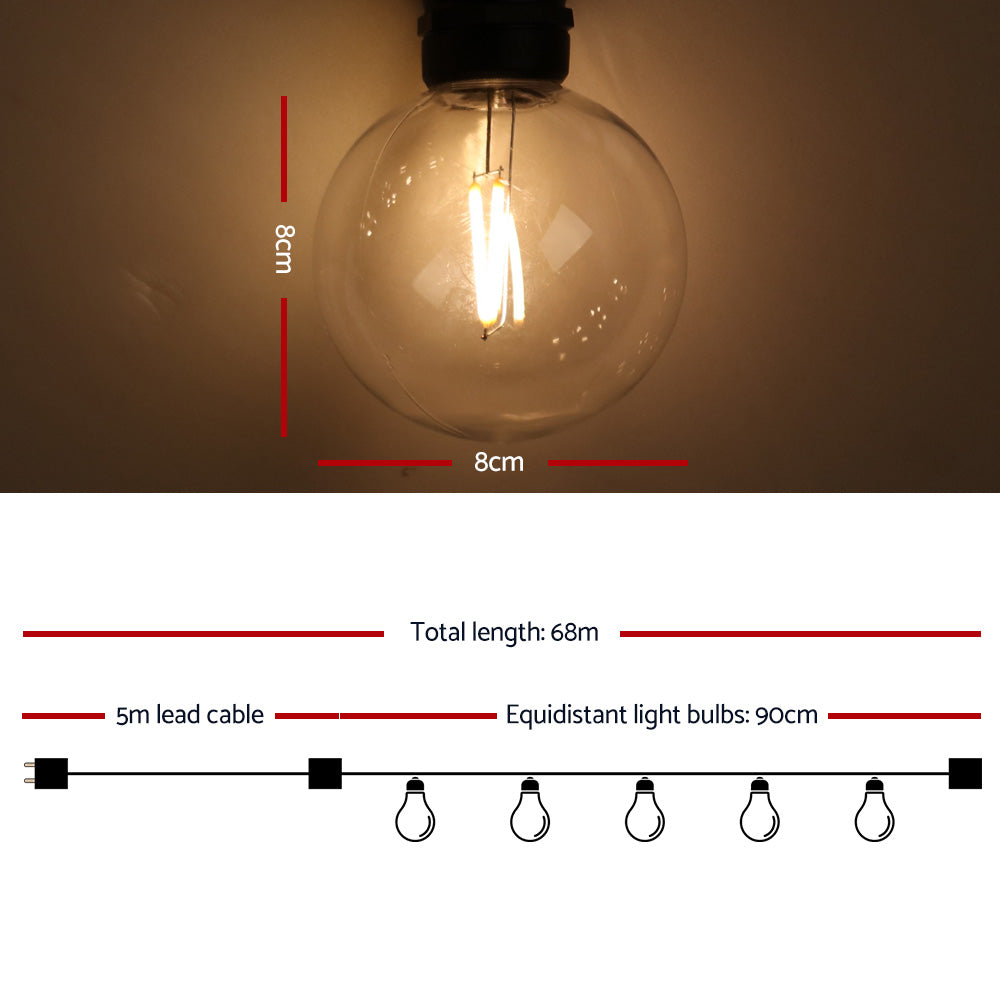 LED Festoon Lights Sting Lighting Kits Wedding Outdoor Party - 68m