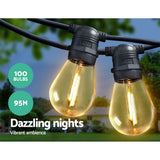 95m LED Festoon String Lights 100 Bulbs Kits Wedding Party Christmas