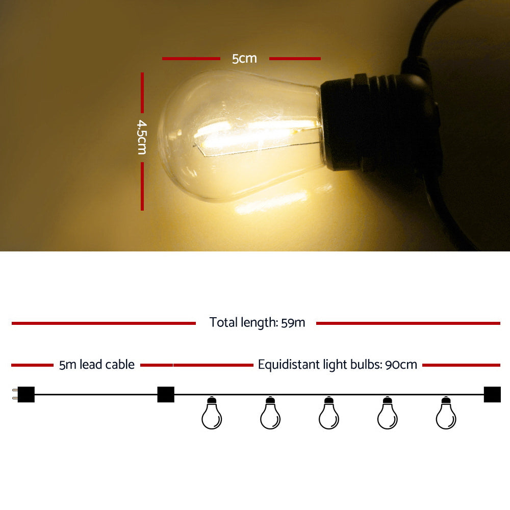 59m LED Festoon String Lights 60 Bulbs Kits Wedding Party Christmas