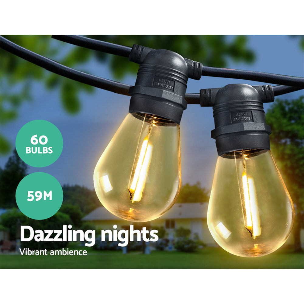 59m LED Festoon String Lights 60 Bulbs Kits Wedding Party Christmas