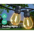 68m LED Festoon String Lights 70 Bulbs Kits Wedding Party Christmas