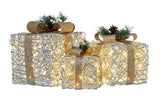 3 Piece Christmas Present Display Set with Lights & Gold Bows