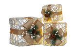 3 Piece Christmas Present Display Set with Lights & Gold Bows