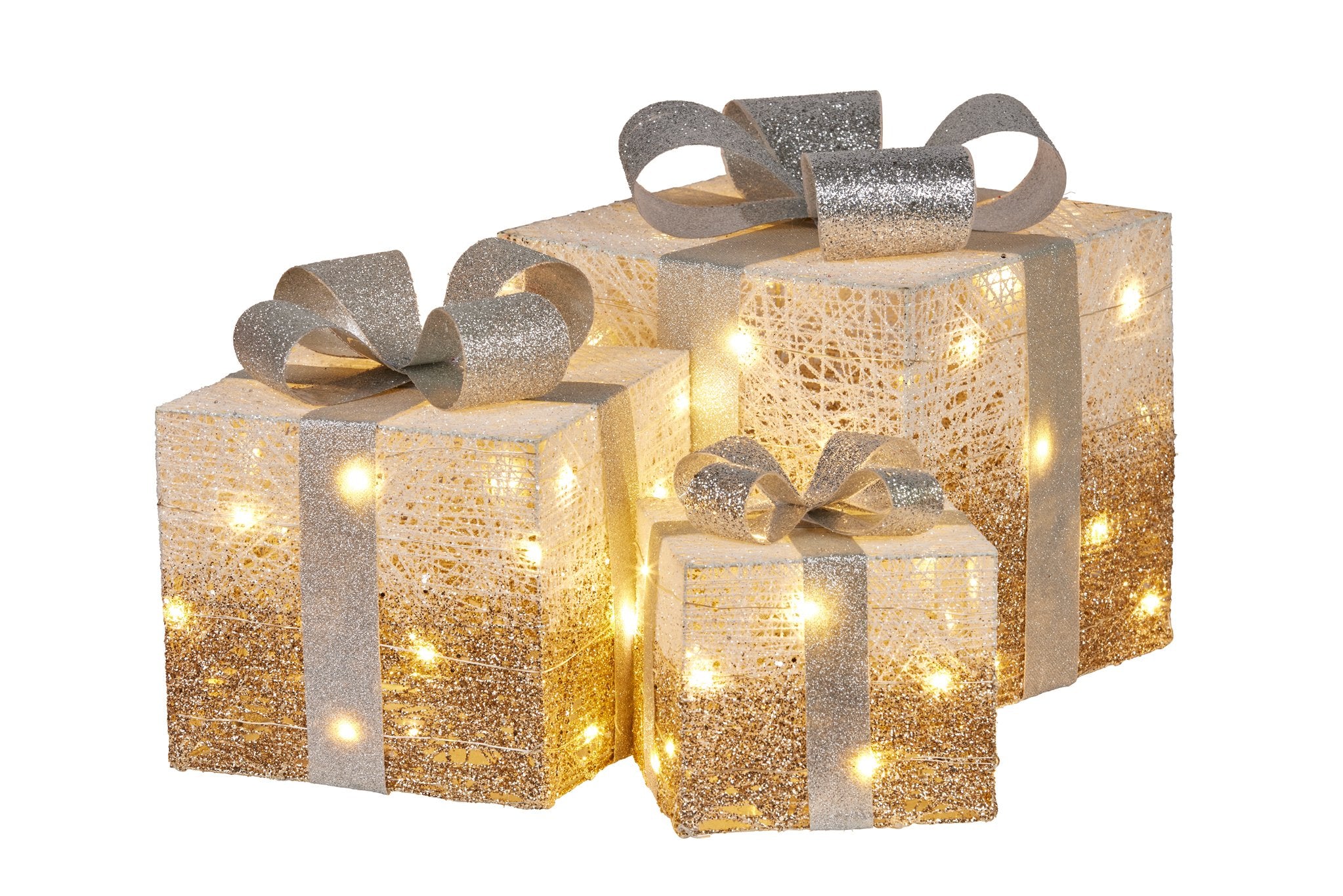3 Piece Christmas Present Display Set with Lights- Champagne Finish