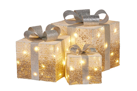 3 Piece Christmas Present Display Set with Lights- Champagne Finish