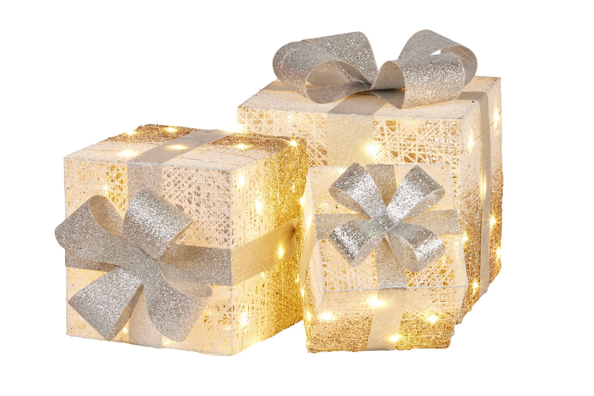 3 Piece Christmas Present Display Set with Lights- Champagne Finish