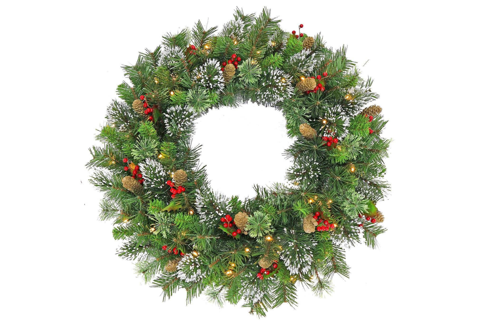 Christmas Wreath with Lights- 76cm Wintry Pine