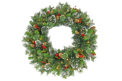 Christmas Wreath with Lights- 76cm Wintry Pine