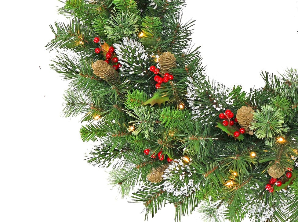 Christmas Wreath with Lights- 76cm Wintry Pine